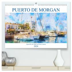 Puerto de Morgan – Aquarell der Hafenstadt auf Gran Canaria (hochwertiger Premium Wandkalender 2024 DIN A2 quer), Kunstdruck in Hochglanz von Frost,  Anja