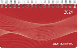 Querkalender Mini PP-Einband rot 2024 – Büro-Planer 15,6×9 cm – 1 Woche 2 Seiten – Ringbindung – Alpha Edition
