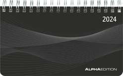 Querkalender Mini PP-Einband schwarz 2024 – Büro-Planer 15,6×9 cm – Tisch-Kalender – 1 Woche 2 Seiten – Ringbindung – Alpha Edition