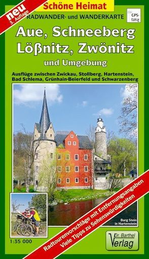 Radwander- und Wanderkarte Aue – Bad Schlema, Schneeberg, Zwönitz und Umgebung
