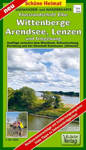 Radwander- und Wanderkarte Flusslandschaft Elbe, Wittenberge, Arendsee, Lenzen und Umgebung
