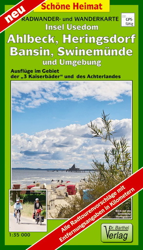 Radwander- und Wanderkarte Insel Usedom. Ahlbeck, Heringsdorf, Bansin, Swinemünde und Umgebung