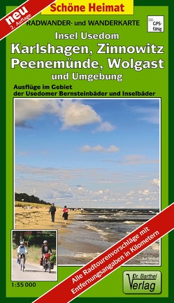 Radwander- und Wanderkarte Insel Usedom, Karlshagen, Zinnowitz, Peenemünde, Wolgast und Umgebung