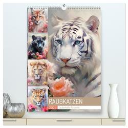 Raubkatzen. Zauberhafte Aquarelle (hochwertiger Premium Wandkalender 2024 DIN A2 hoch), Kunstdruck in Hochglanz von Hurley,  Rose