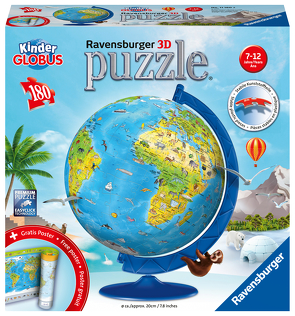 Ravensburger 3D Puzzle 11160 – Puzzle-Ball Kinderglobus in deutscher Sprache – 180 Teile – Puzzle-Ball Globus für Kinder ab 6 Jahren