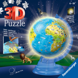Ravensburger 3D Puzzle 11274 – Kinderglobus mit Licht in deutscher Sprache – 180 Teile – Beleuchteter Globus für Kinder ab 6 Jahren
