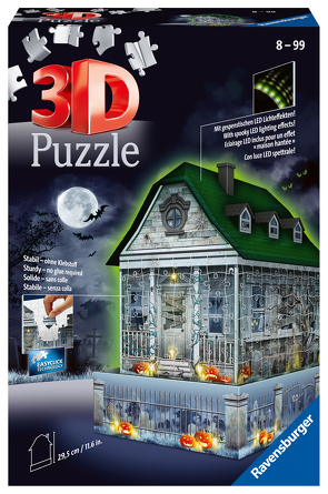 Ravensburger 3D Puzzle Gruselhaus bei Nacht 11254 – 216 Teile – für Halloween Fans ab 8 Jahren
