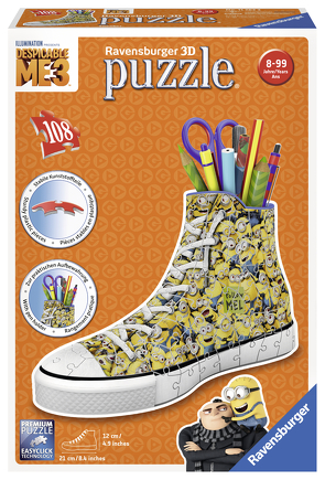 Ravensburger 3D Puzzle 11262 Sneaker Minions – Praktischer Stiftehalter – 108 Teile – Schreibtisch-Organizer für Kinder ab 8 Jahren