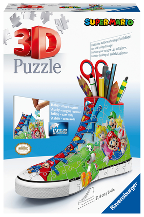 Ravensburger 3D Puzzle Sneaker Super Mario 11267 – praktischer Stiftehalter im Super Mario Design – 108 Teile – ab 8 Jahren