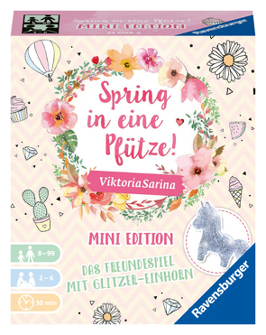 Ravensburger Familienspiel – Spring in eine Pfütze! – Mini Edition 27006 – Spiel für Kinder ab 8 Jahren mit Glitzer Einhorn