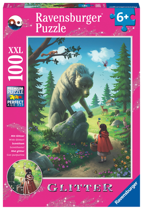 Ravensburger Kinderpuzzle – 12988 Rotkäppchen und der Wolf – Märchen-Puzzle für Kinder ab 6 Jahren, mit 100 Teilen im XXL-Format, mit Glitzer