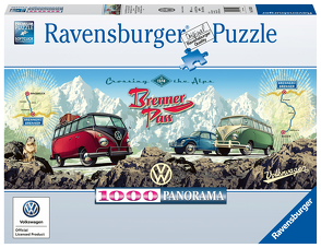 Ravensburger Puzzle 15102 – Mit dem Bulli über den Brenner – 1000 Teile VW Puzzle für Erwachsene und Kinder ab 14 Jahren