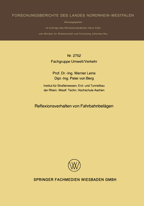 Reflexionsverhalten von Fahrbahnbelägen von Leins,  Werner