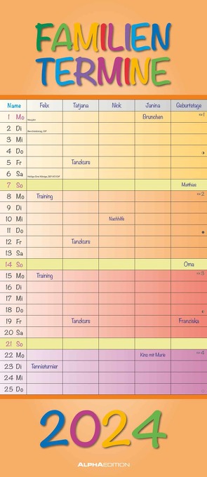 Regenbogen 2024 Familienplaner – Terminkalender – Familienkalender – 19,5×45