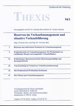 Reserven im Verkaufsmanagement und situative Verkaufsführung von Belz,  Christian, Loss,  Christian, Tomczak,  Torsten