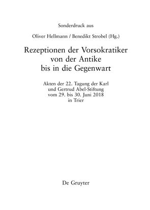 Rezeptionen der Vorsokratiker von der Antike bis in die Gegenwart von Hellmann,  Oliver, Strobel,  Benedikt