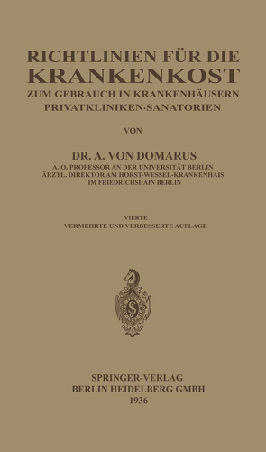 Richtlinien für die Krankenkost von von Domarus,  Alexander