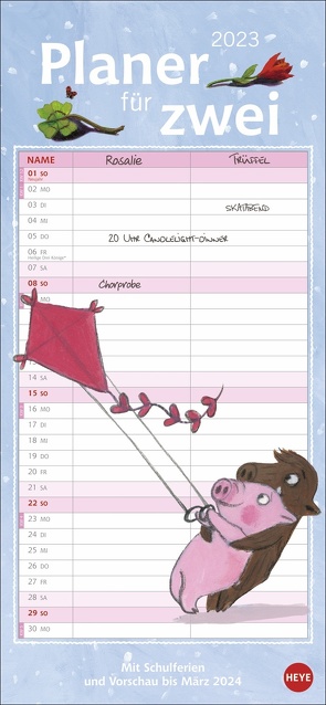 Rosalie & Trüffel Planer für zwei 2023. Wandplaner für 2. Partnerkalender mit 2 Spalten. Terminkalender mit niedlichen Cartoon-Schweinen. Wandkalender für 2 Personen von Bücker,  Jutta, Heye, Reider,  Katja