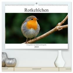 Rotkehlchen – Fotografiert von Ostfriesenfotografie (hochwertiger Premium Wandkalender 2024 DIN A2 quer), Kunstdruck in Hochglanz von Betten - Ostfriesenfotografie,  Christina