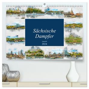 Sächsische Dampfer Aquarelle (hochwertiger Premium Wandkalender 2024 DIN A2 quer), Kunstdruck in Hochglanz von Meutzner,  Dirk