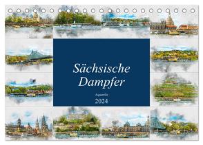 Sächsische Dampfer Aquarelle (Tischkalender 2024 DIN A5 quer), CALVENDO Monatskalender von Meutzner,  Dirk