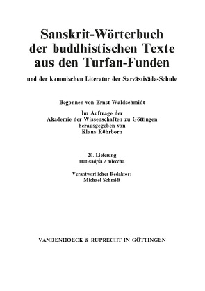 Sanskrit-Wörterbuch der buddhistischen Texte aus den Turfan-Funden. Lieferung 20 von Röhrborn,  Klaus