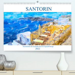 Santorin – Illustrationen der Kykladen Insel im Aquarell-Design (Premium, hochwertiger DIN A2 Wandkalender 2022, Kunstdruck in Hochglanz) von Frost,  Anja