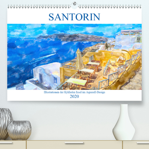Santorin – Illustrationen der Kykladen Insel im Aquarell-Design (Premium, hochwertiger DIN A2 Wandkalender 2020, Kunstdruck in Hochglanz) von Frost,  Anja