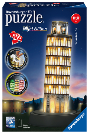Ravensburger 3D Puzzle Schiefer Turm von Pisa bei Nacht 12515 – leuchtet im Dunkeln
