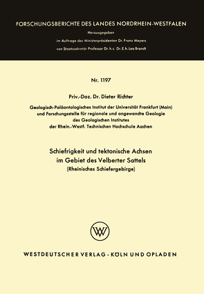 Schiefrigkeit und tektonische Achsen im Gebiet des Velberter Sattels (Rheinisches Schiefergebirge) von Richter,  Dieter