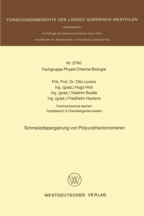Schmelzdispergierung von Polyurethanionomeren von Lorenz,  Otto