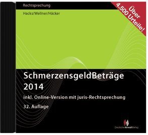 SchmerzensgeldBeträge 2014 (CD-ROM plus Online-Zugang) von Häcker,  Frank, Hacks,  Susanne, Wellner,  Wolfgang