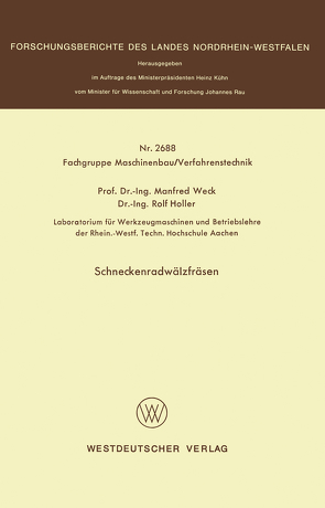 Schneckenradwälzfräsen von Weck,  Manfred