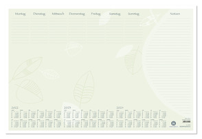 Schreibunterlage Recycling 2022 – 59,5×40 cm – 1 Woche auf 1 Blatt – inkl. Dreijahresübersicht – 35 Blatt, mit stablier Kartonunterlage – 106-0700