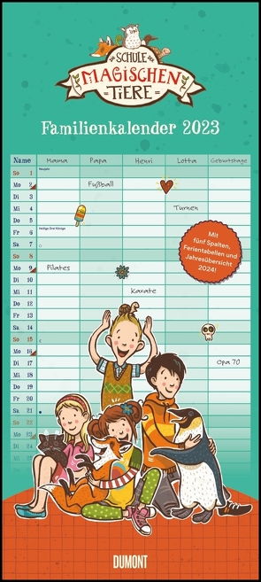 Schule der magischen Tiere Familienkalender 2023 – Wandkalender – Familienplaner mit 5 Spalten – Format 22 x 49,5 cm von Auer,  Margit