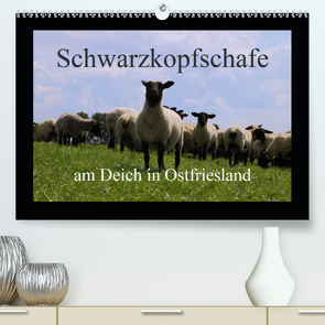 Schwarzkopfschafe am Deich in Ostfriesland (Premium, hochwertiger DIN A2 Wandkalender 2021, Kunstdruck in Hochglanz) von Poetsch,  Rolf