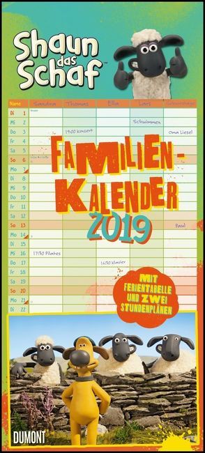 Shaun das Schaf Familienkalender 2019 – Wandkalender – Familienplaner mit 5 Spalten – Format 22 x 49 cm von DUMONT Kalenderverlag