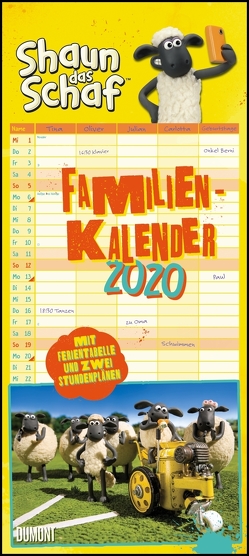 Shaun das Schaf Familienkalender 2020 – Wandkalender – Familienplaner mit 5 Spalten – Format 22 x 49,5 cm von DUMONT Kalenderverlag