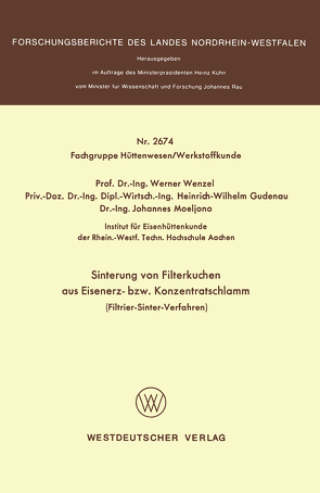 Sinterung von Filterkuchen aus Eisenerz- bzw. Konzentratschlamm von Wenzel,  Werner