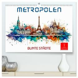Skylines – bunte Städte (hochwertiger Premium Wandkalender 2024 DIN A2 quer), Kunstdruck in Hochglanz von Roder,  Peter