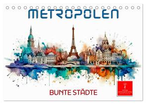 Skylines – bunte Städte (Tischkalender 2024 DIN A5 quer), CALVENDO Monatskalender von Roder,  Peter