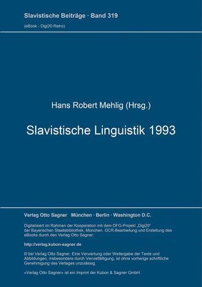Slavistische Linguistik 1993 von Scheffler,  Birgit