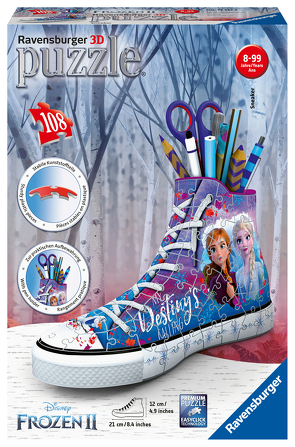 Ravensburger 3D Puzzle 12121 Sneaker Disney Frozen 2 – Praktischer Stiftehalter – 108 Teile – Schreibtisch-Organizer für Kinder ab 8 Jahren