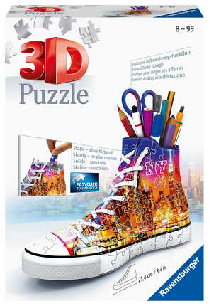 Ravensburger 3D Puzzle 11152 Sneaker Skyline – Praktischer Stiftehalter – 108 Teile – Schreibtisch-Organizer für Kinder ab 8 Jahren