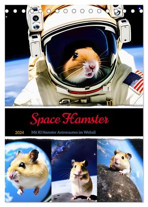 Space Hamster – Mit KI Hamster Astronauten im Weltall (Tischkalender 2024 DIN A5 hoch), CALVENDO Monatskalender von Schimak,  Fred