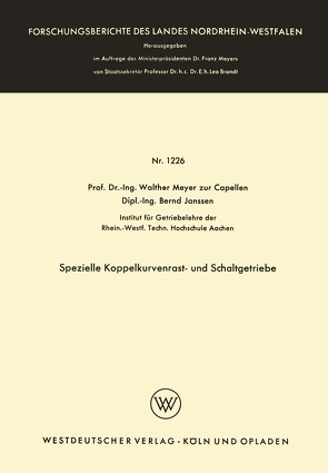 Spezielle Koppelkurvenrast- und Schaltgetriebe von Meyer zur Capellen,  Walther