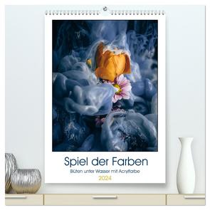Spiel der Farben – Blüten unter Wasser mit Acrylfarben (hochwertiger Premium Wandkalender 2024 DIN A2 hoch), Kunstdruck in Hochglanz von Gierok / Magic Artist Design,  Steffen