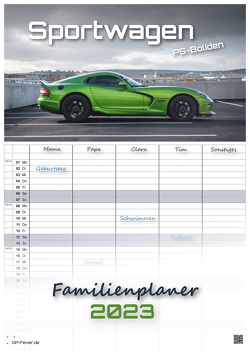 Sportwagen – PS-Boliden – 2023 – Auto – Kalender DIN A3 – (Familienplaner)
