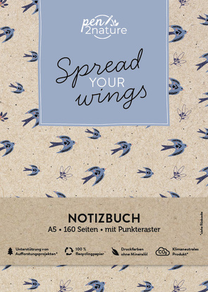 Spread Your Wings – Notizbuch (Motiv Vögel) A5 | dotted | Hardcover