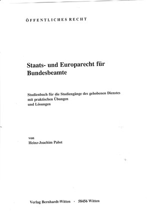 Staats- und Europarecht für Bundesbeamte von Pabst,  Heinz-Joachim